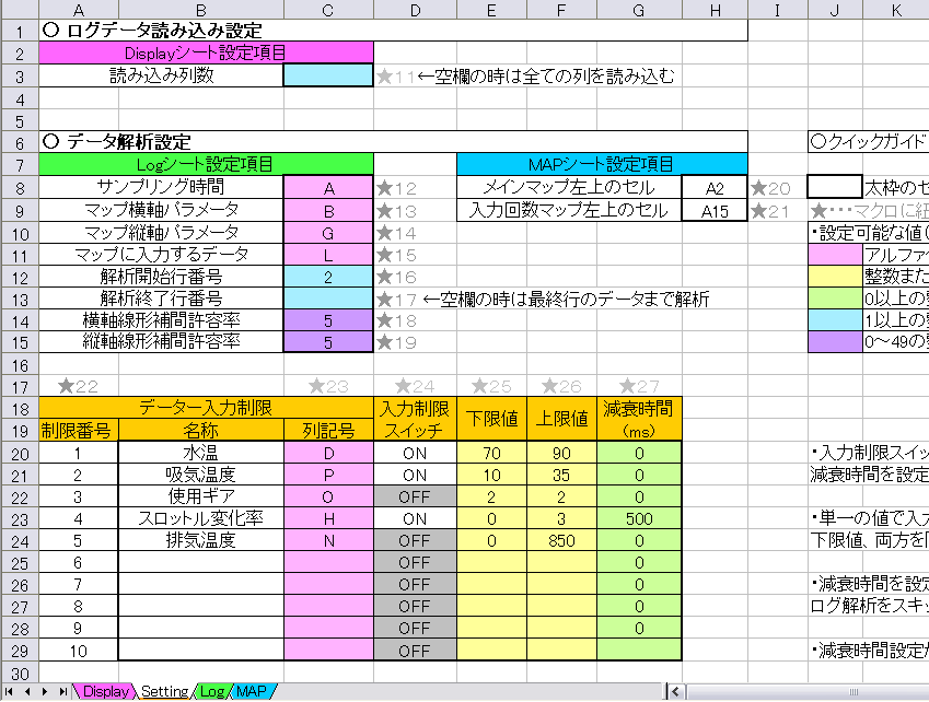 Settingシートのキャプチャ